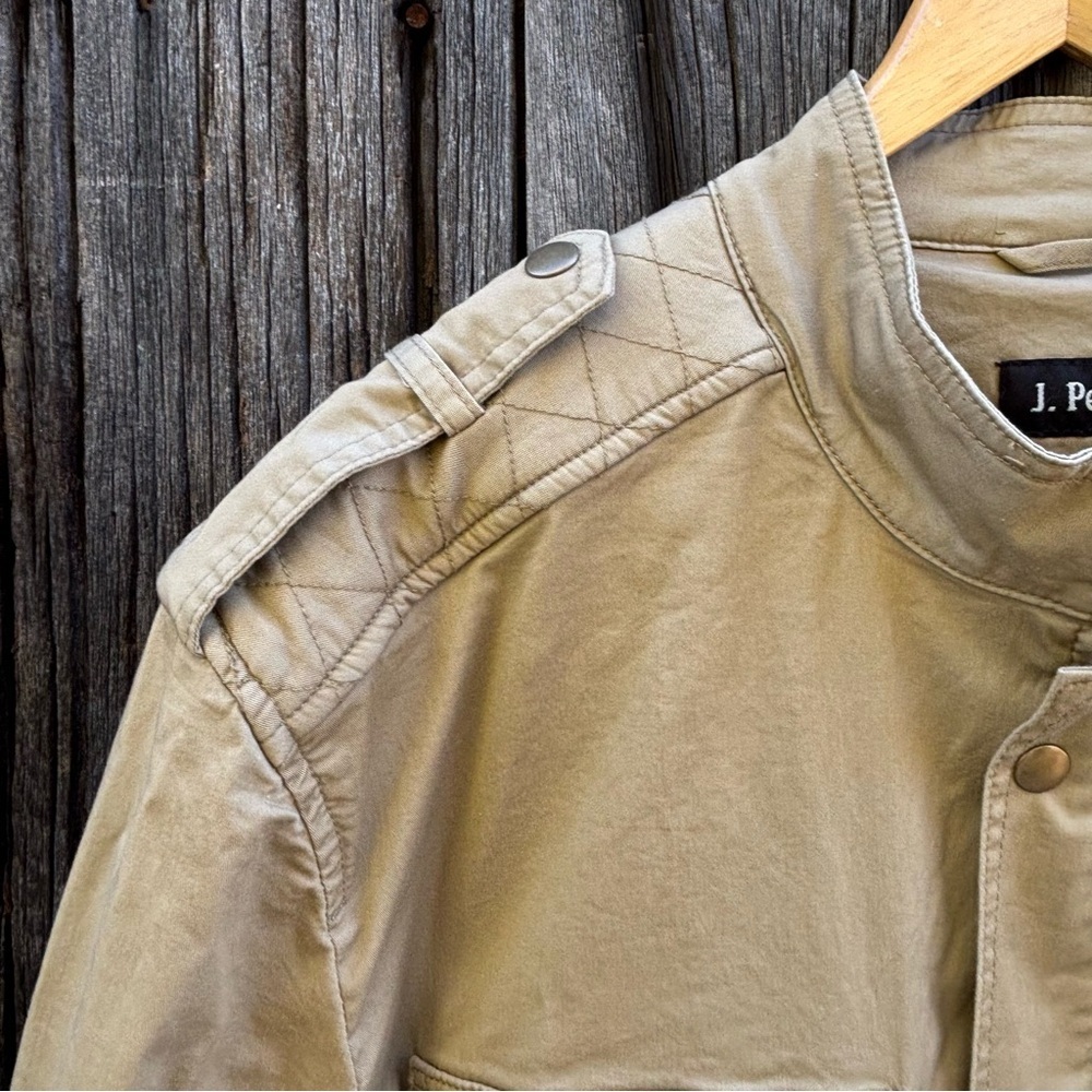 J. Peterman English Barn Coat Light Beige w/multiple pockets zip & button front - Picture 4 of 14